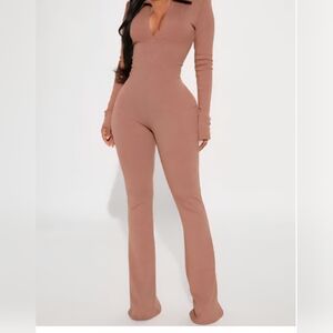 Fashion Nova Tan Jumpsuit Sleek Form-Fitting Design